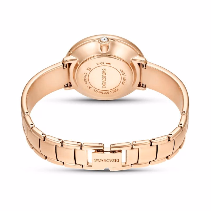 Kristalline Armreifuhr, Swiss Made, Metallarmband, Weiß, Roségoldfarben