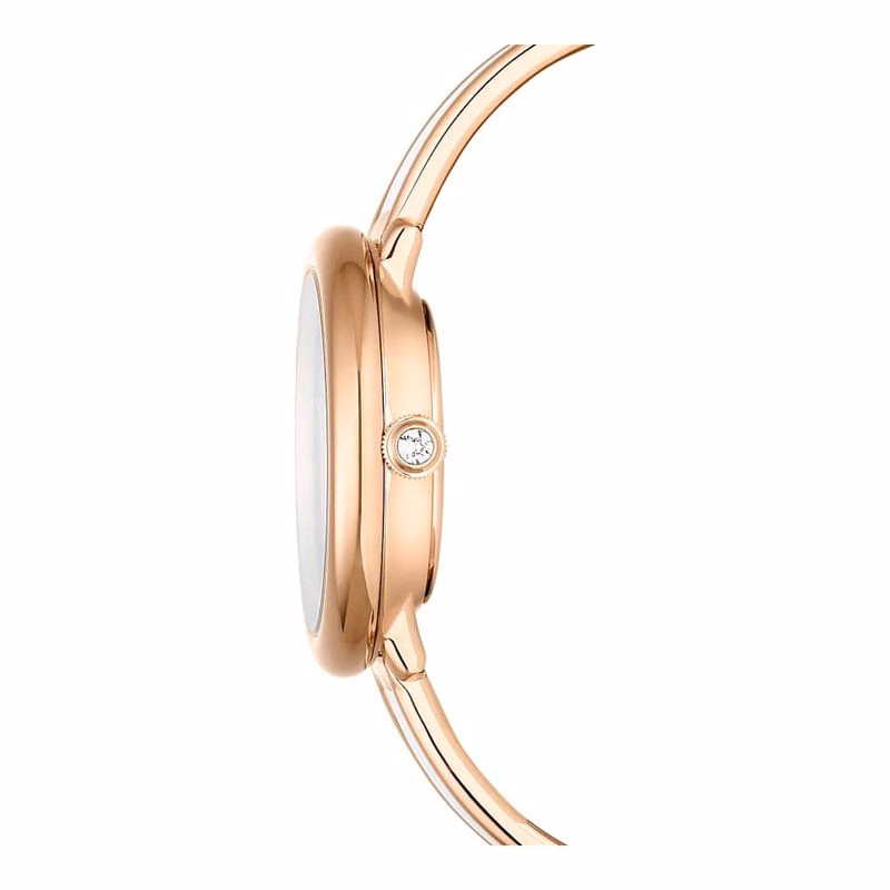Kristalline Armreifuhr, Swiss Made, Metallarmband, Weiß, Roségoldfarben