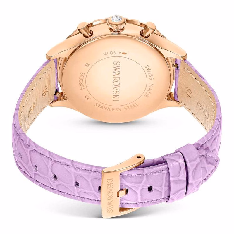 Octea Chrono Uhr, Swiss Made, Lederarmband, Lila, Roségoldfarbenes Finish