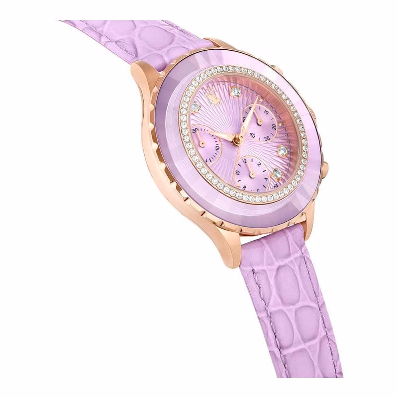 Octea Chrono Uhr, Swiss Made, Lederarmband, Lila, Roségoldfarbenes Finish