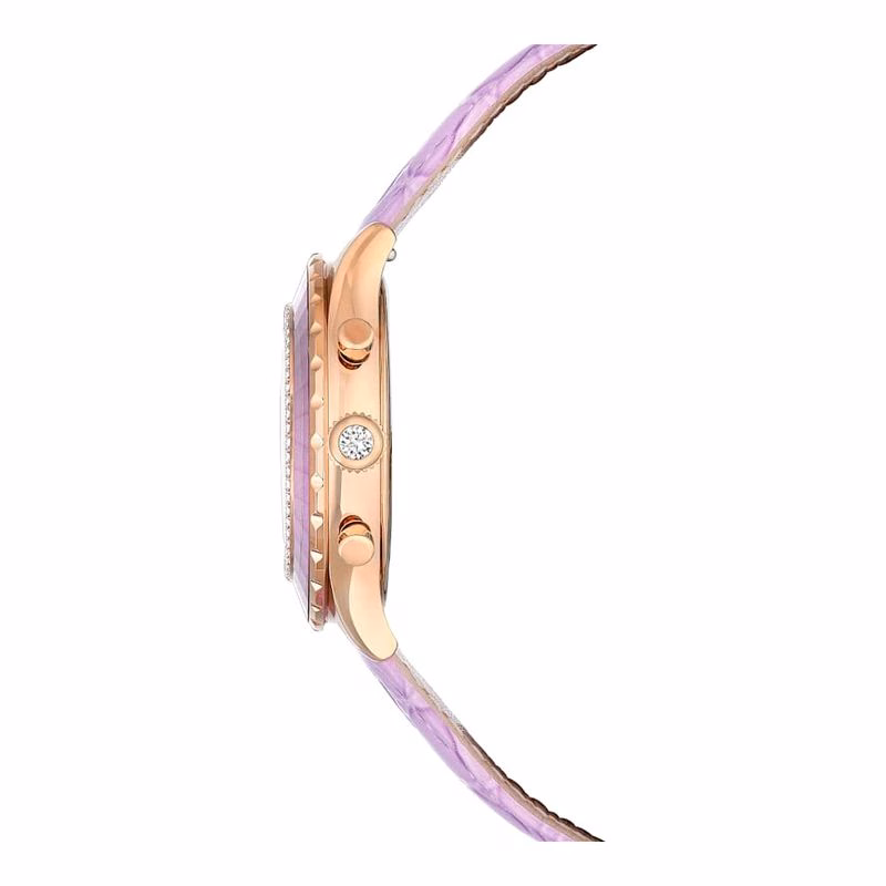 Octea Chrono Uhr, Swiss Made, Lederarmband, Lila, Roségoldfarbenes Finish