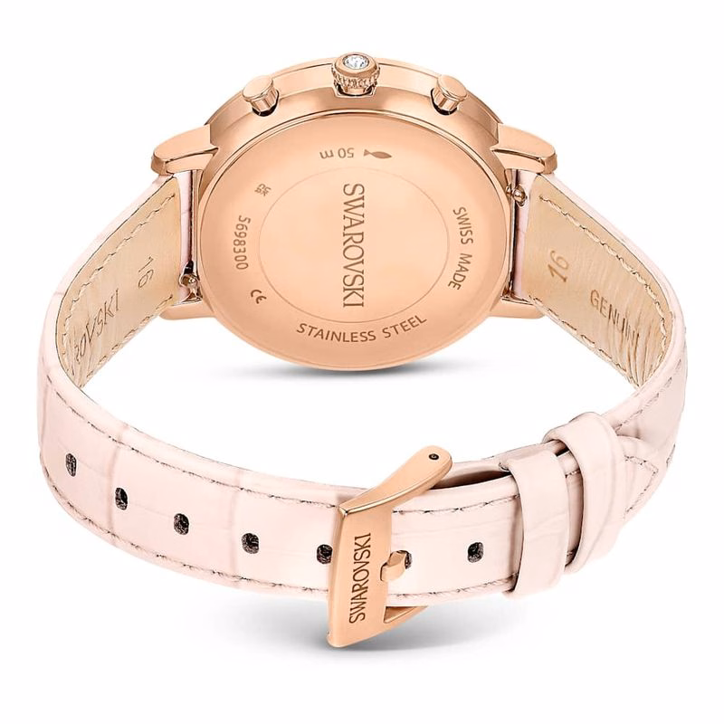 Matrix Tennis Chrono Uhr, Swiss Made, Lederarmband, Rosa, Roségoldfarbenes Finish