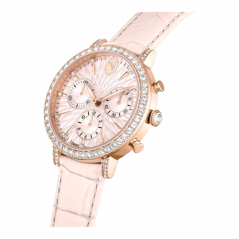 Matrix Tennis Chrono Uhr, Swiss Made, Lederarmband, Rosa, Roségoldfarbenes Finish
