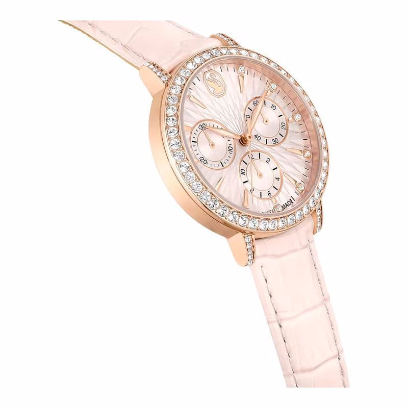 Matrix Tennis Chrono Uhr, Swiss Made, Lederarmband, Rosa, Roségoldfarbenes Finish