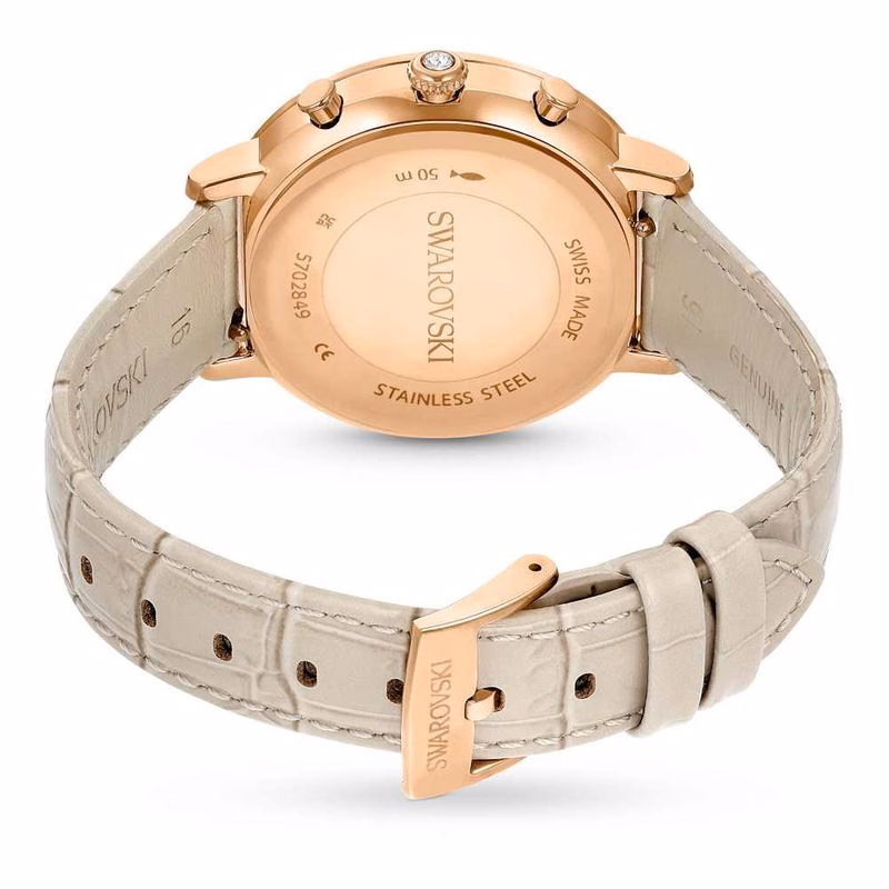 Matrix Tennis Chrono Uhr, Swiss Made, Lederarmband, Beige, Roségoldfarbenes Finish