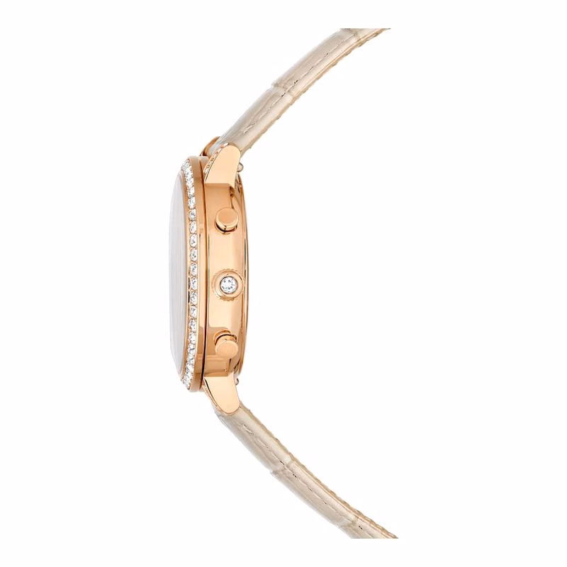 Matrix Tennis Chrono Uhr, Swiss Made, Lederarmband, Beige, Roségoldfarbenes Finish