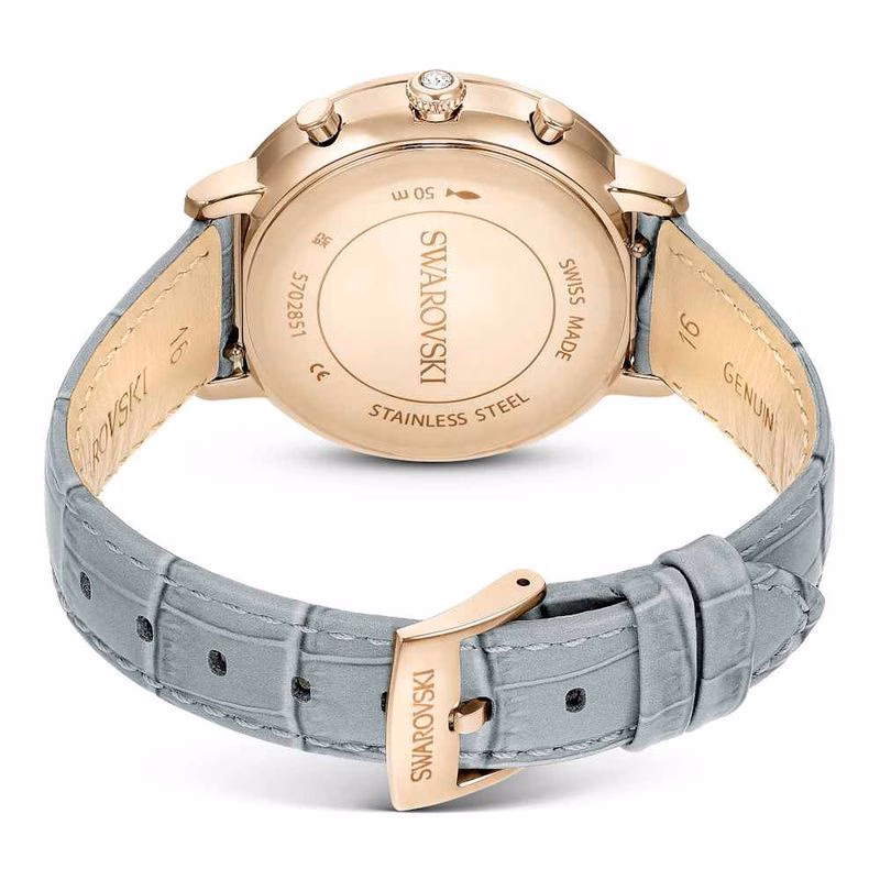 Matrix Tennis Chrono Uhr, Swiss Made, Lederarmband, Grau, Champagnergoldfarbenes Finish