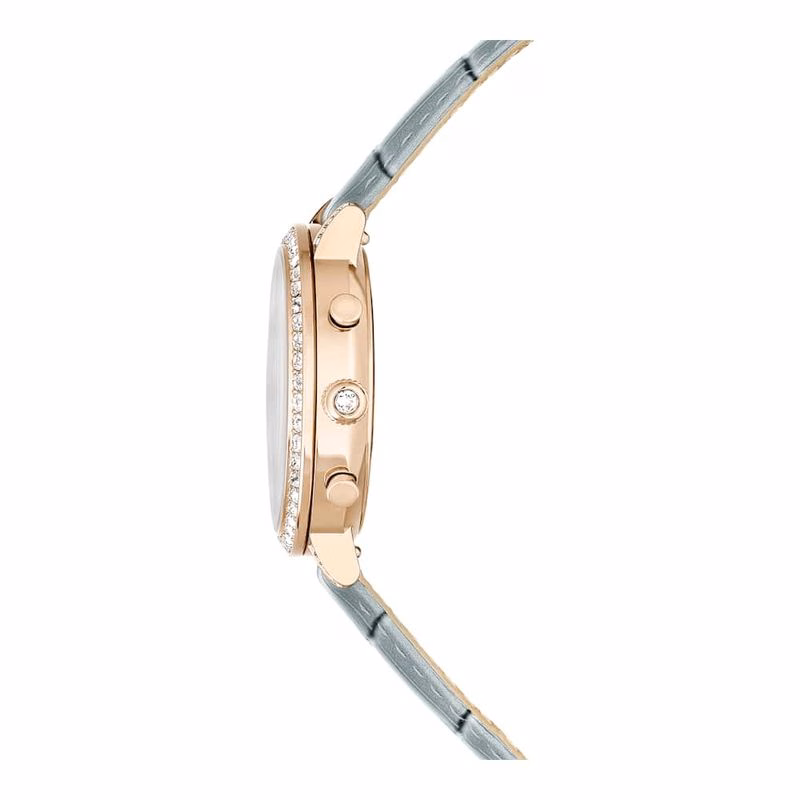 Matrix Tennis Chrono Uhr, Swiss Made, Lederarmband, Grau, Champagnergoldfarbenes Finish