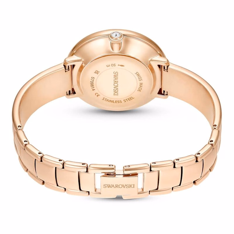 Kristalline Armreifuhr, Swiss Made, Metallarmband, Beige, Roségoldfarben