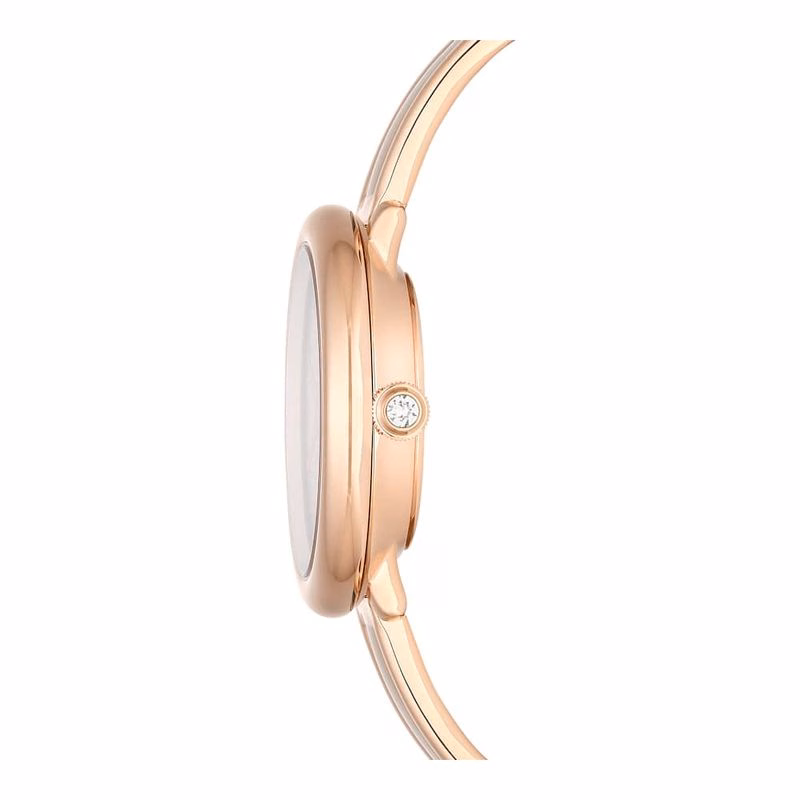 Kristalline Armreifuhr, Swiss Made, Metallarmband, Beige, Roségoldfarben