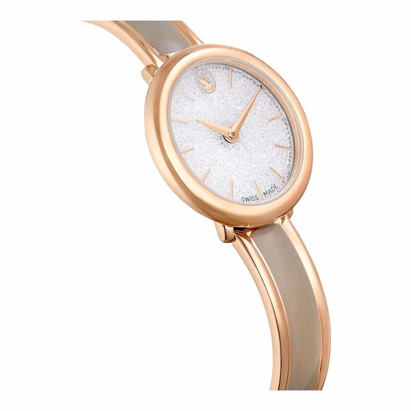 Kristalline Armreifuhr, Swiss Made, Metallarmband, Beige, Roségoldfarben