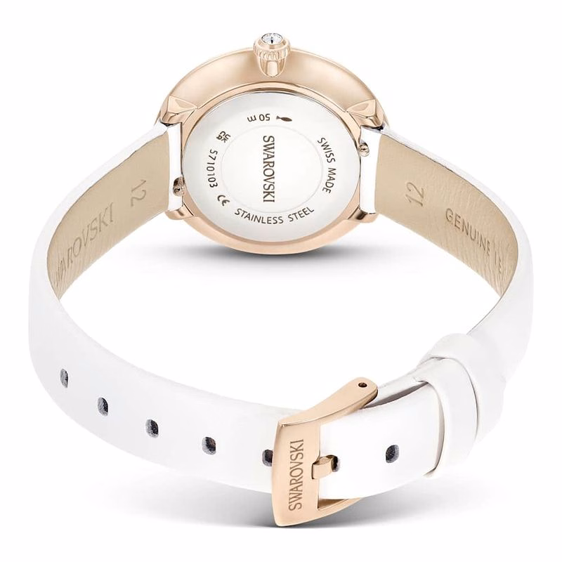 Matrix Tennisuhr, Swiss Made, Lederarmband, Weiß, Champagner-Gold-Finish