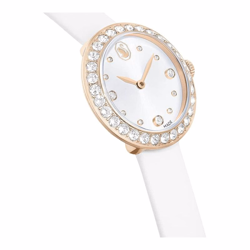 Matrix Tennisuhr, Swiss Made, Lederarmband, Weiß, Champagner-Gold-Finish