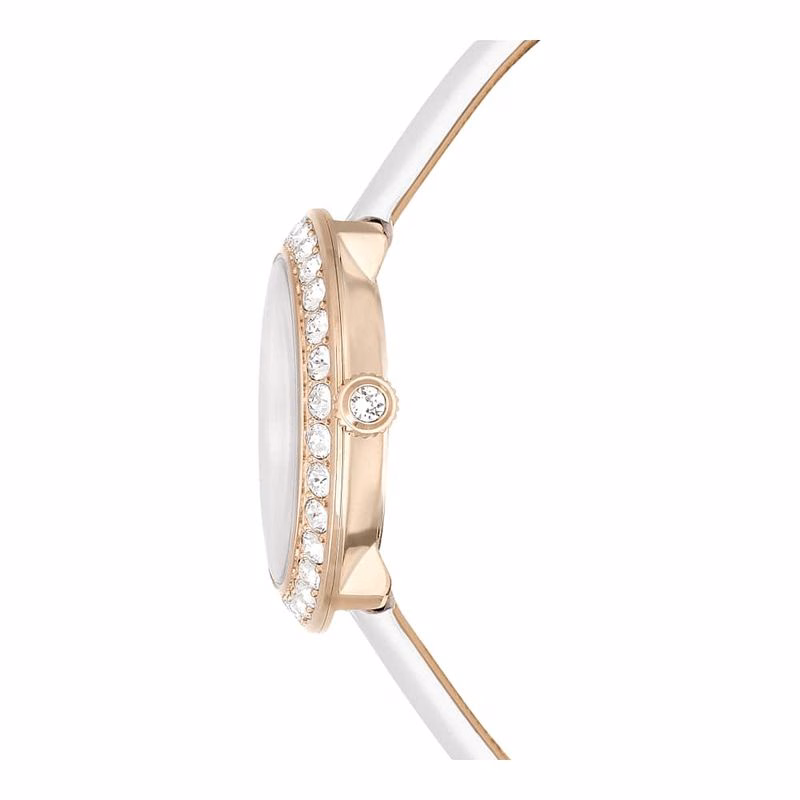 Matrix Tennisuhr, Swiss Made, Lederarmband, Weiß, Champagner-Gold-Finish