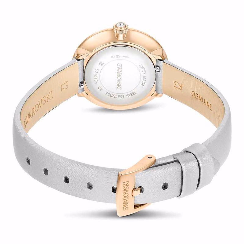 Matrix Tennisuhr, Swiss Made, Lederarmband, Grau, Roségoldfarbenes Finish