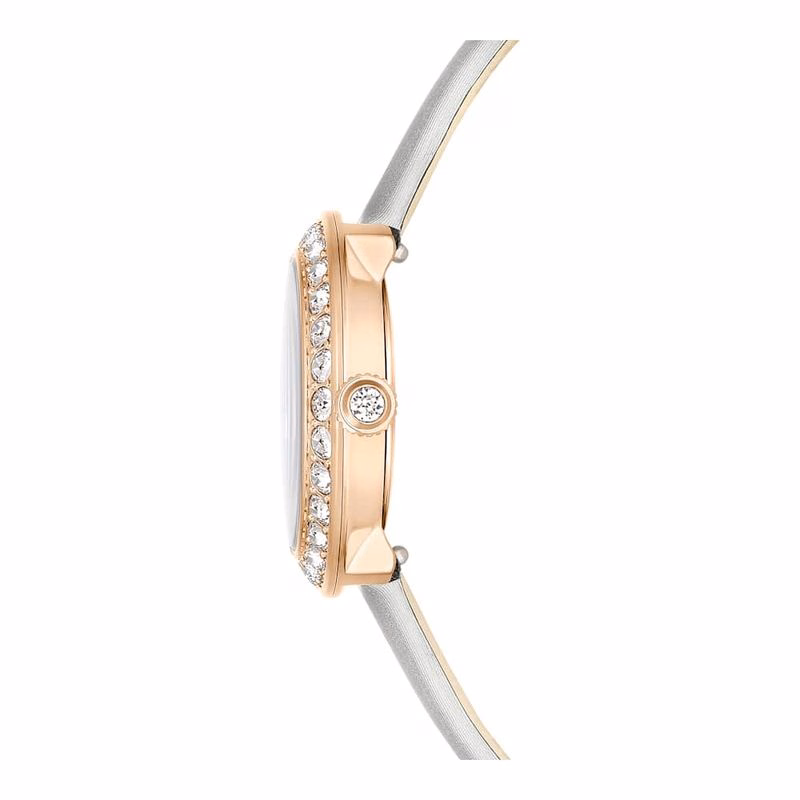Matrix Tennisuhr, Swiss Made, Lederarmband, Grau, Roségoldfarbenes Finish