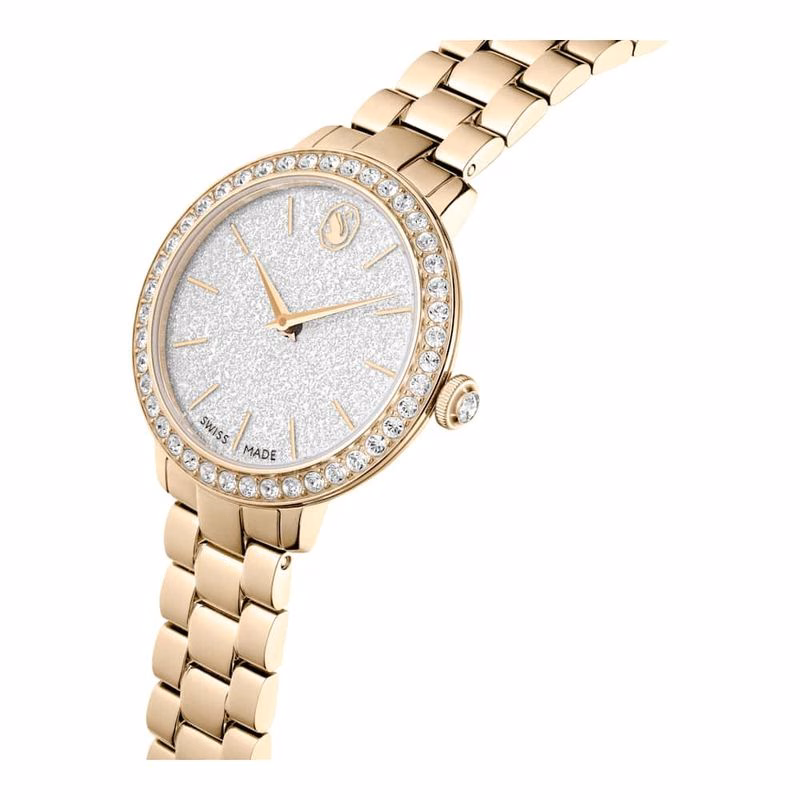 Schweizer Uhr, Metallarmband, goldfarben, champagnerfarbenes Goldfinish