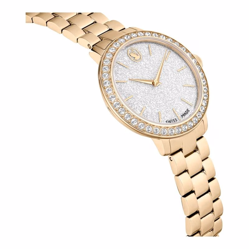 Schweizer Uhr, Metallarmband, goldfarben, champagnerfarbenes Goldfinish