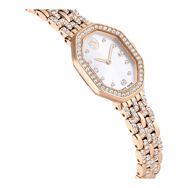 Dextera Octagon Uhr, Swiss Made, Metallarmband, goldfarben, roségoldfarbenes Finish