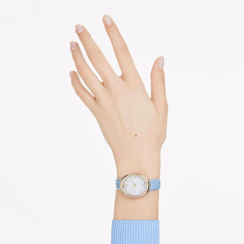 Imber Uhr, Swiss Made, Lederarmband, Blau, Champagner-Gold-Finish