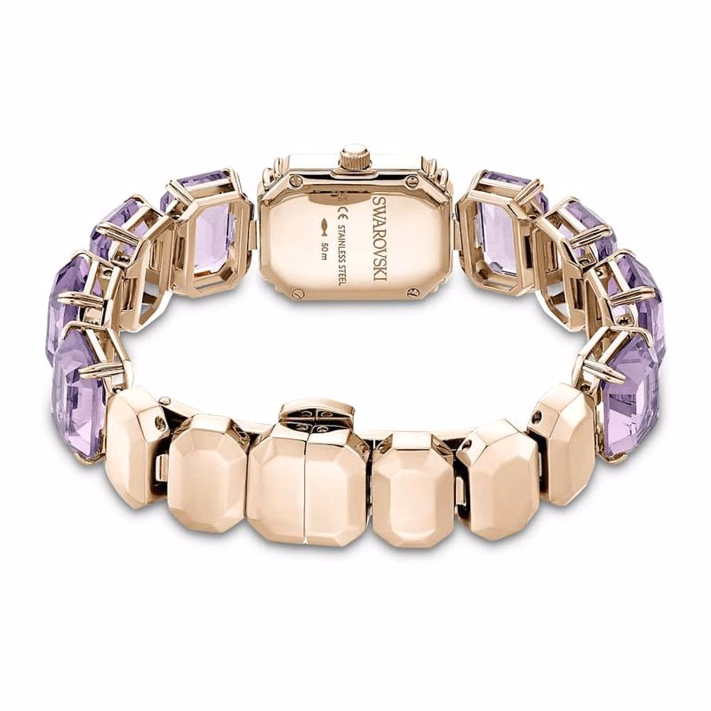 Uhr, achteckiges Armband, Lila, champagnerfarbenes Goldfinish