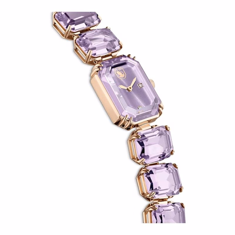 Uhr, achteckiges Armband, Lila, champagnerfarbenes Goldfinish