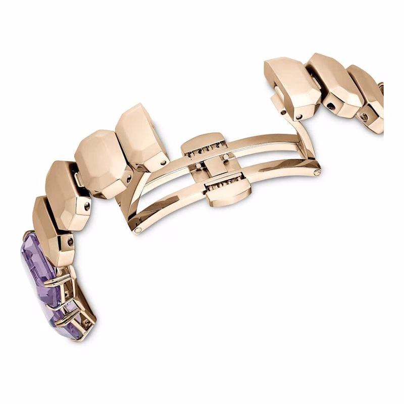 Uhr, achteckiges Armband, Lila, champagnerfarbenes Goldfinish