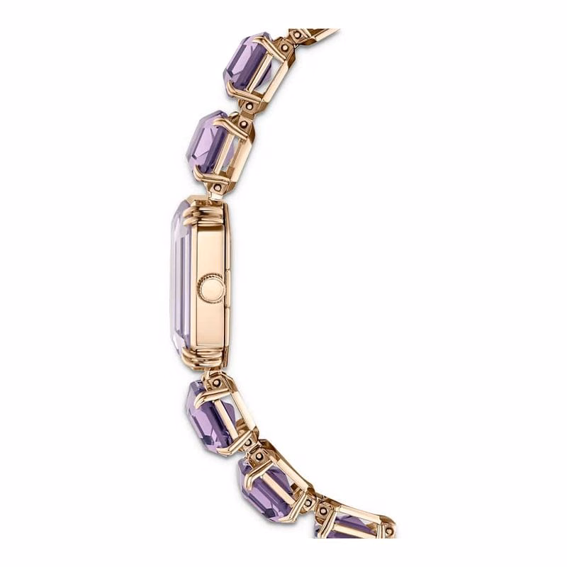 Uhr, achteckiges Armband, Lila, champagnerfarbenes Goldfinish