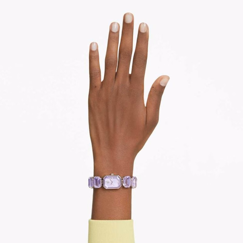 Uhr, achteckiges Armband, Lila, champagnerfarbenes Goldfinish