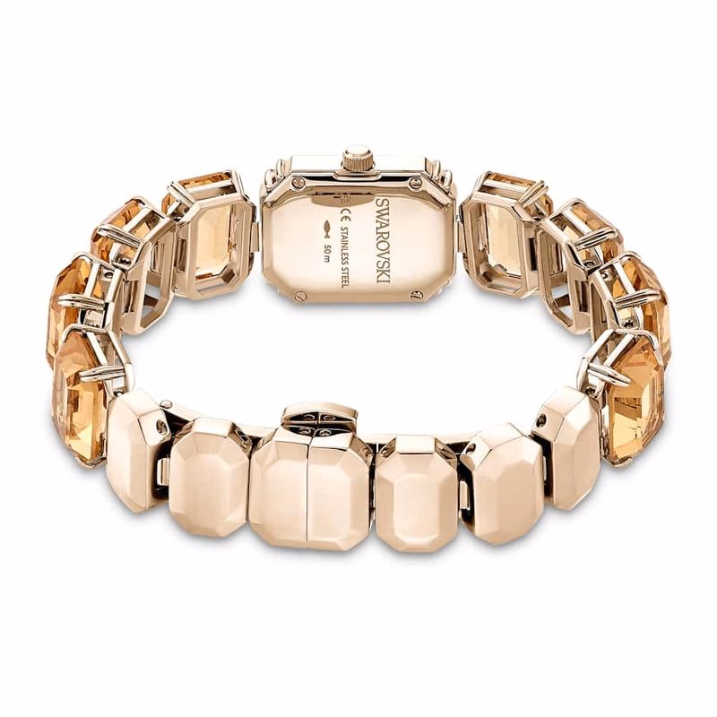 Uhr, achteckiges Armband, braun, champagnerfarbenes Goldfinish