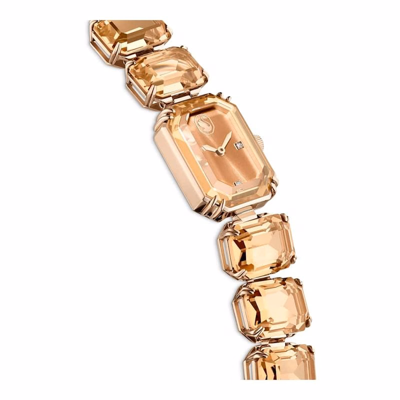 Uhr, achteckiges Armband, braun, champagnerfarbenes Goldfinish
