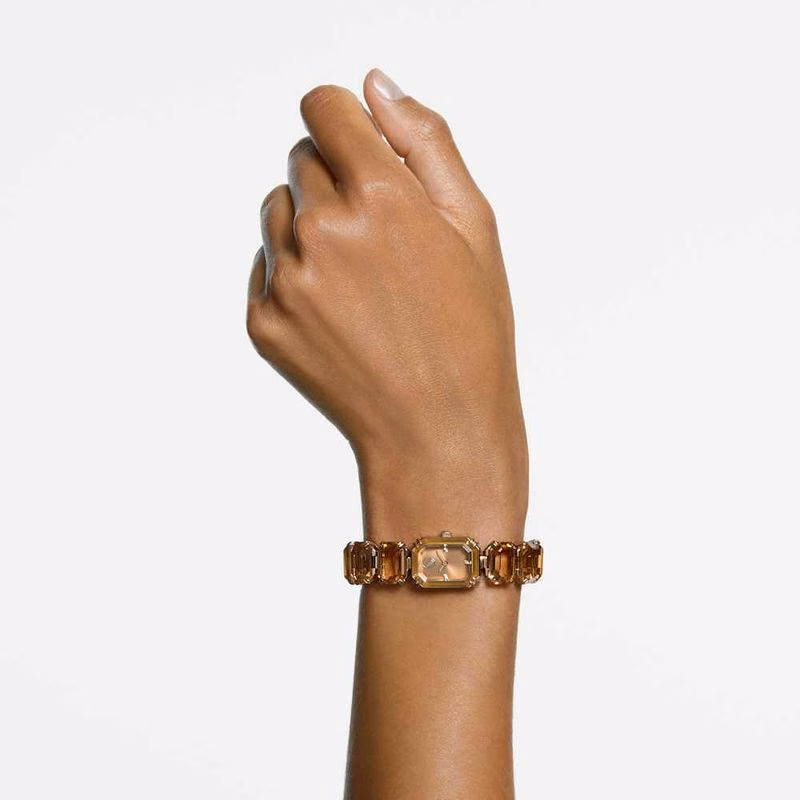 Uhr, achteckiges Armband, braun, champagnerfarbenes Goldfinish