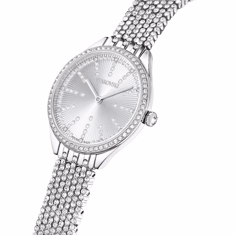 Attract Uhr, Swiss Made, Pavé-besetzt, Metallarmband, silberfarben, Edelstahl