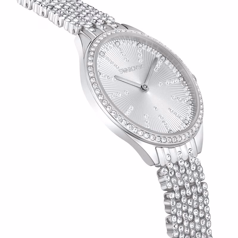 Attract Uhr, Swiss Made, Pavé-besetzt, Metallarmband, silberfarben, Edelstahl